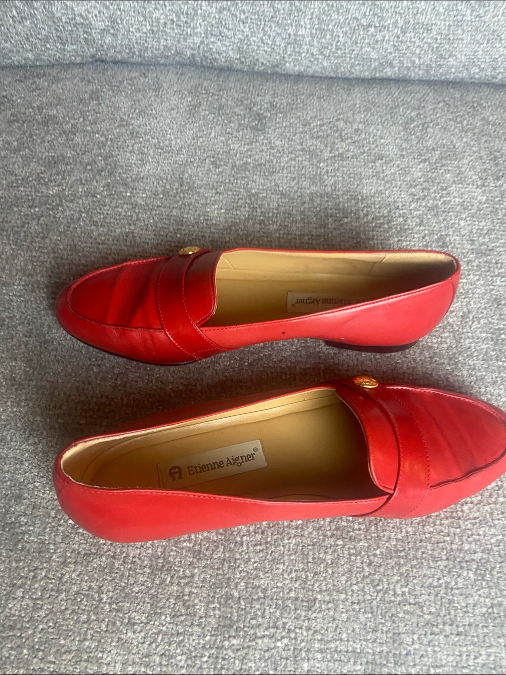 Etienne Aigner Womens Red Leather Slip-On Loafers with Gold Emblem 9 - Picture 10 of 12